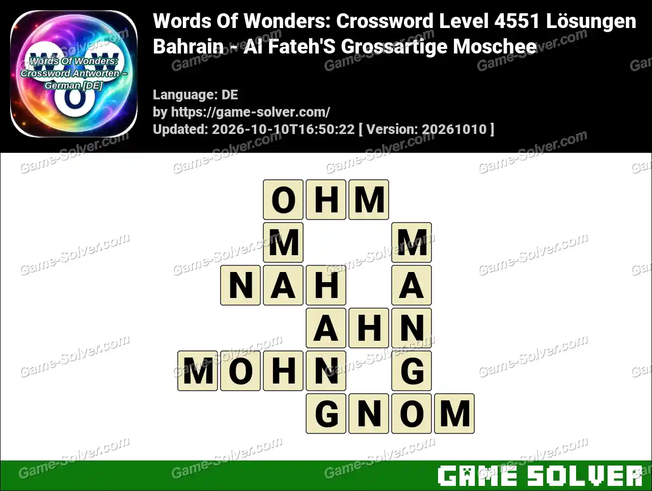 Words Of Wonders: Crossword Level 4551 Lösungen – Bahrain – Al Fateh’S Grossartige Moschee